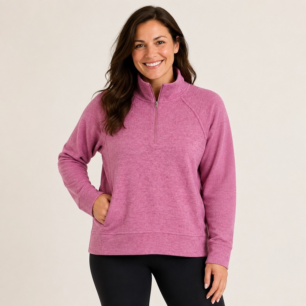 Nike Quarter-Zip Pullover Fleece Sweater Heathered Pink Streetwear Women's Small